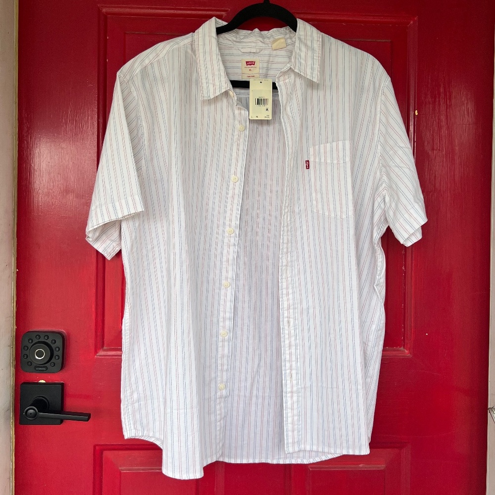 Levi's Men's XL Short Sleeve Shirt Striped White Work Button Up Professional